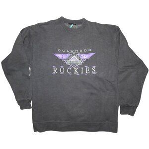 Vintage Colorado Rockies Black 90s MLB Logo Athletic Baseball Sweatshirt Medium